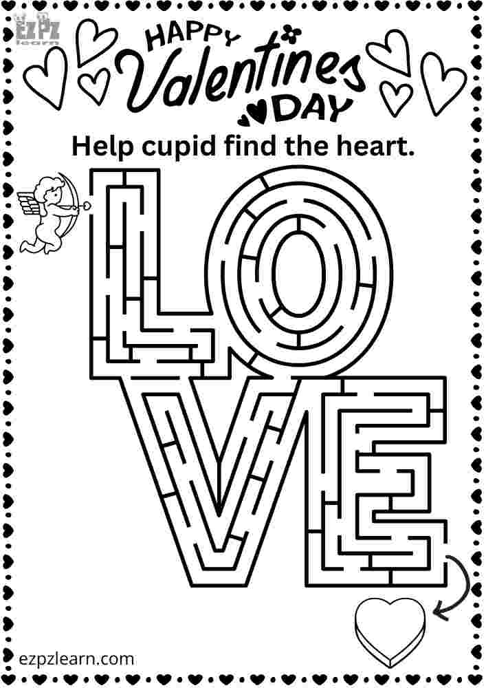 Happy Valentine's Day LOVE Maze for Kids Kindergarten and ESL Students
